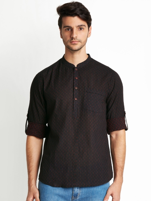 

indus route by Pantaloons Men Black Woven Design Straight Kurta