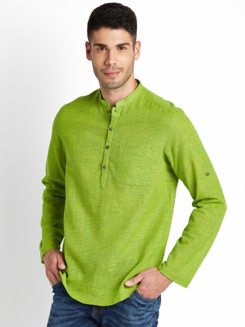 

indus route by Pantaloons Men Green Woven Design Straight Kurta