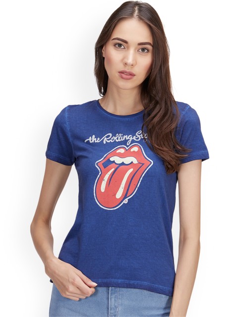 

Free Authority Women Blue THE ROLLING STONES Printed Round Neck T-Shirt