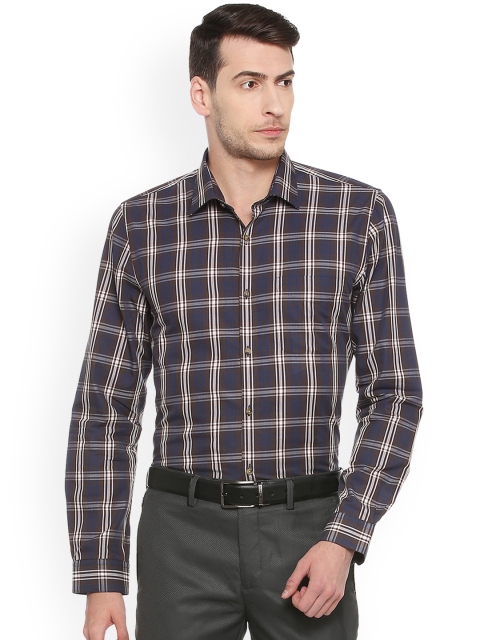 

Peter England Men Brown & Navy Blue Slim Fit Checked Formal Shirt