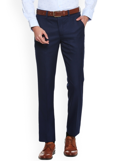 

V Dot Men Navy Blue Skinny Fit Self Design Formal Trousers
