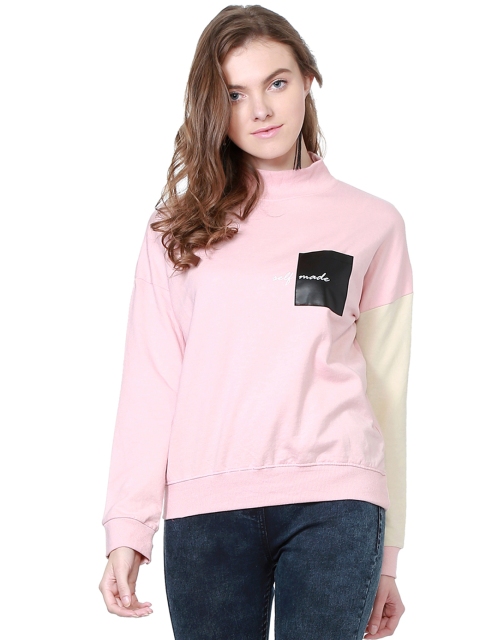 

People Women Pink Solid Sweatshirt