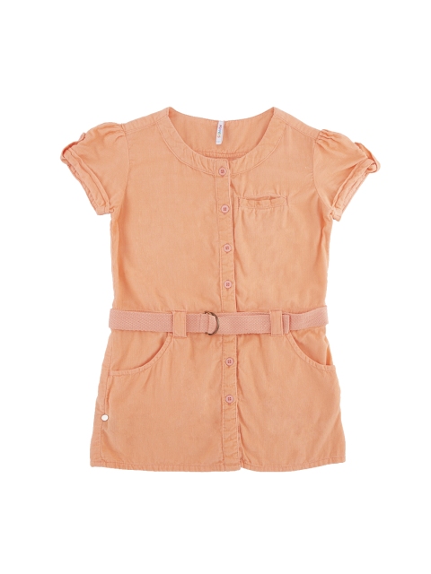 

POPPERS by Pantaloons Girls Peach-Coloured Solid Shirt Style Top