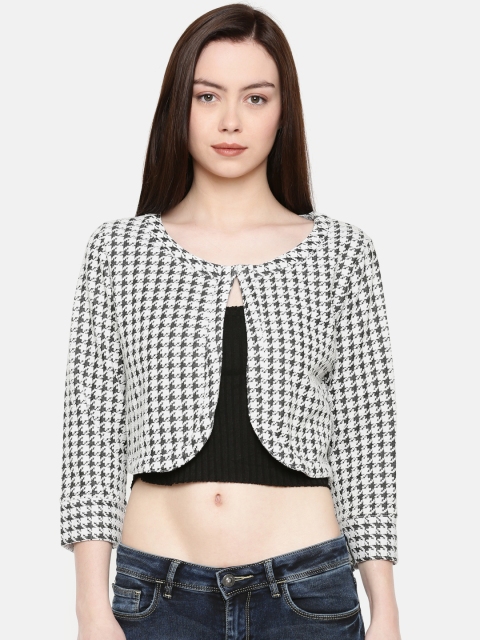 

Jealous 21 Black & White Checked Button Shrug