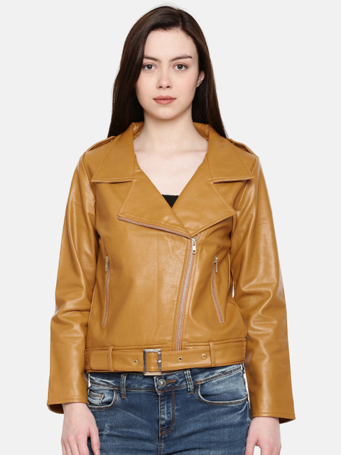 

Jealous 21 Women Mustard Brown Solid Biker Jacket