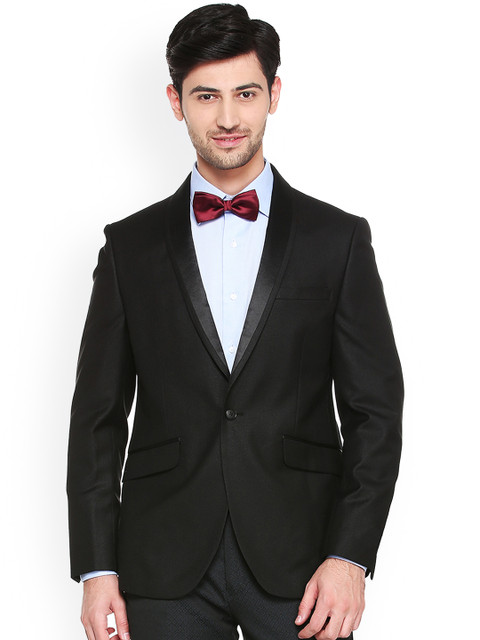 

V Dot Men Black Solid Single-Breasted Slim Fit Tuxedo Blazer