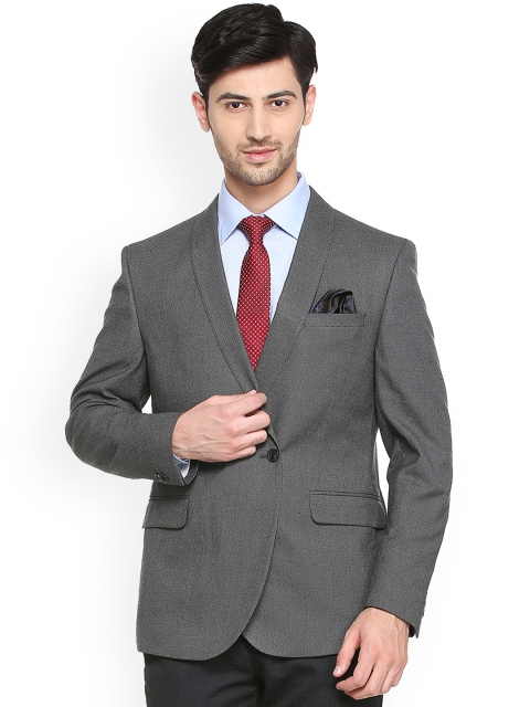 

V Dot Men Grey Solid Single-Breasted Slim Fit Formal Blazer