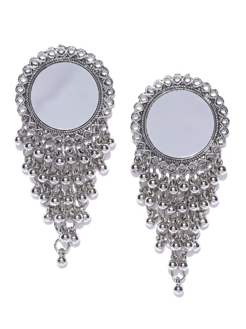 

Infuzze Oxidised Silver-Toned Mirror-Work Circular Drop Earrings