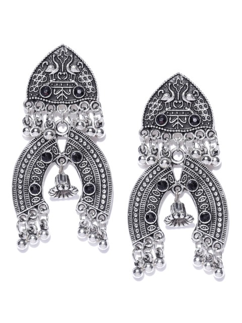 

Infuzze Oxidised Silver-Toned & Black Textured Classic Drop Earrings