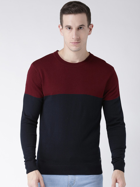 

Club York Men Navy Blue & Maroon Colourblocked Pullover