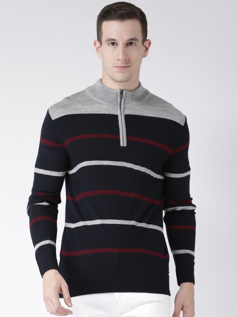 

Club York Men Navy Blue Striped Pullover