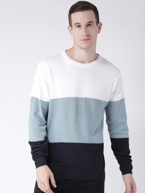 

Club York Men Blue & White Colourblocked Pullover