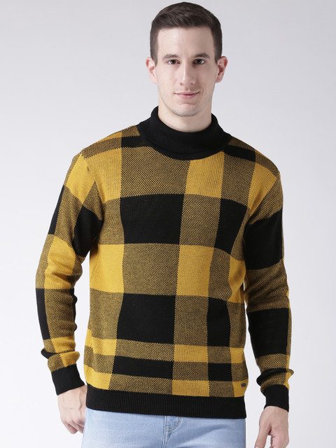 

Club York Men Mustard & Black Checked Pullover