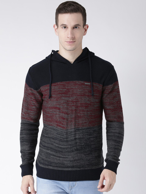 

Club York Men Navy Blue & Maroon Self Design Pullover