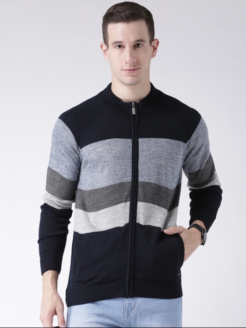 

Club York Men Navy Blue & Grey Colourblocked Front-Open