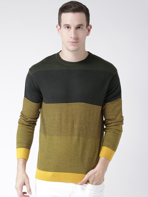 

Club York Men Mustard Yellow & Grey Striped Pullover