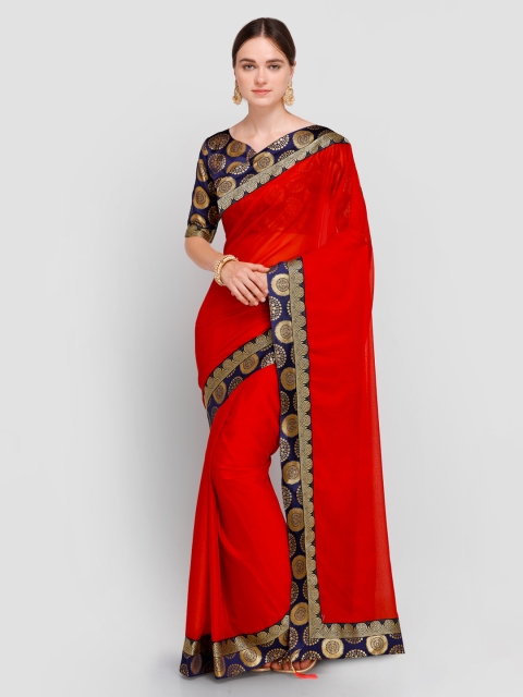 

Saree mall Red & Navy Blue Poly Georgette Solid Saree