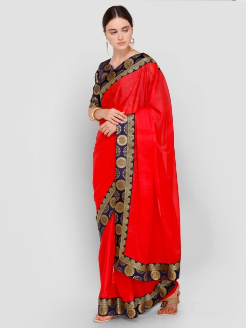 

Saree mall Red & Navy Blue Poly Georgette Solid Saree
