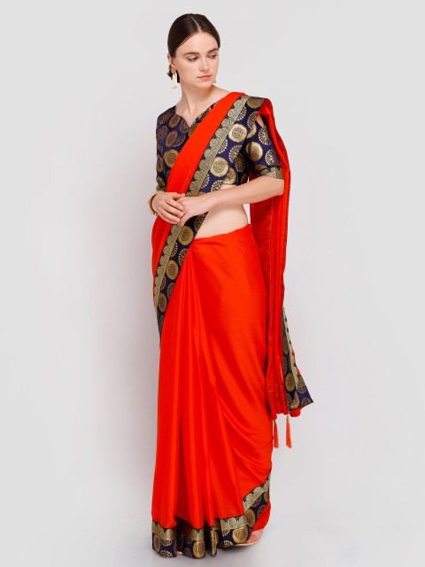 

Saree mall Orange & Navy Blue Poly Georgette Solid Saree