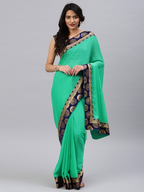 

Saree mall Sea Green & Navy Blue-Coloured Poly Georgette Solid Saree