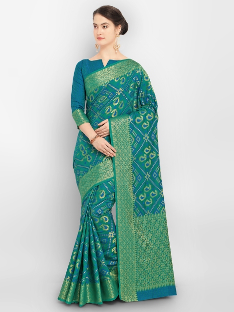

Saree mall Teal Green Silk Blend Kanjeevaram Saree