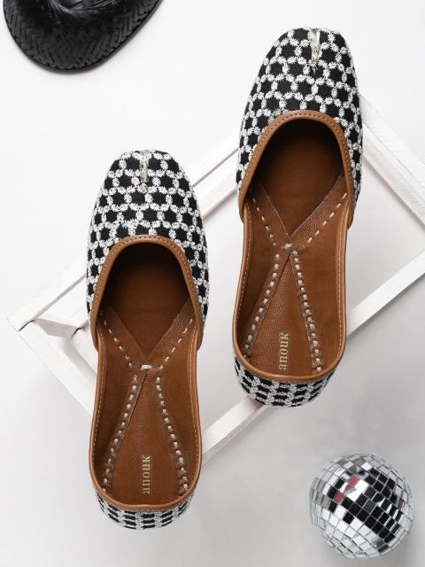 

Anouk Women Black & Off-White Schiffli Embroidered Mojaris