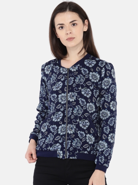 

People Women Navy Printed Tailored Jacket, Navy blue