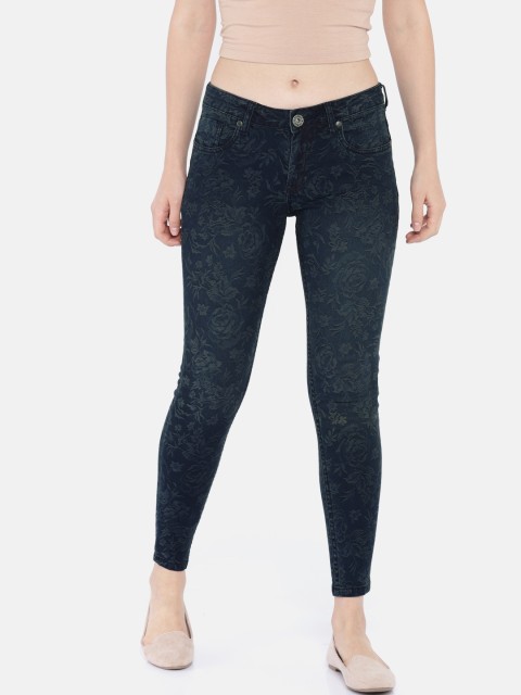 

People Women Navy Blue Slim Fit Mid-Rise Clean Look Printed Jeans