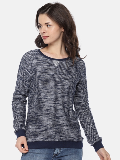 

People Women Navy Blue Self Design Pullover