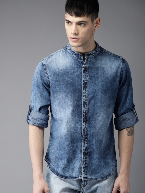 

Moda Rapido Men Blue Regular Fit Faded Denim Casual Shirt