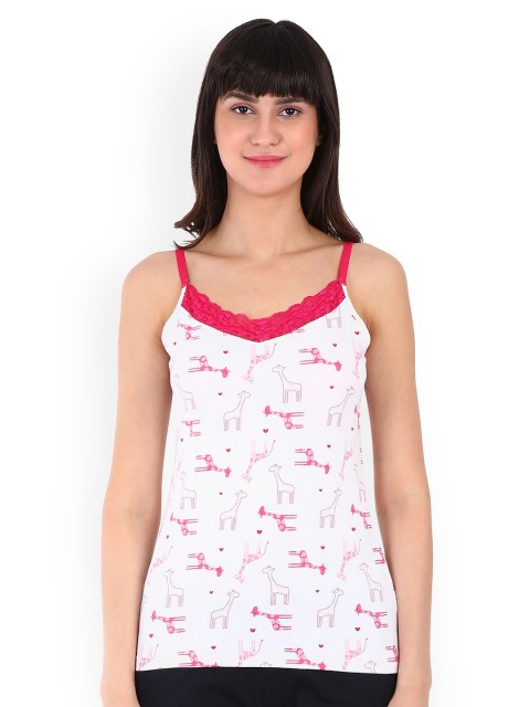 

Clovia Women White & Pink Printed Camisole CM0020P22