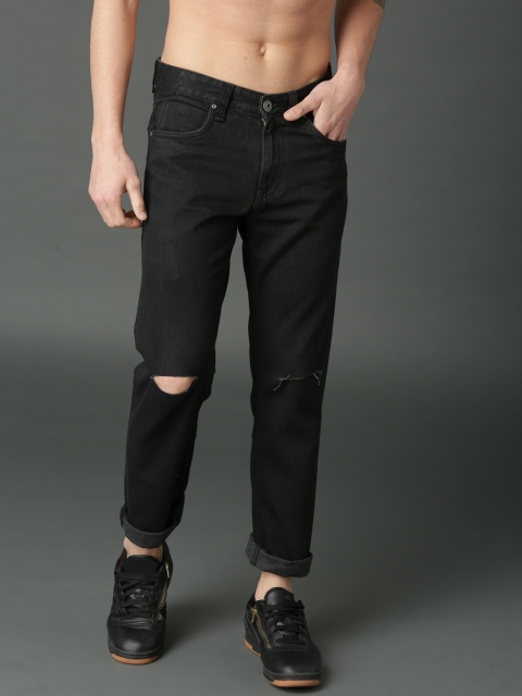 

Roadster Men Black Slim Fit Mid-Rise Slash Knee Jeans