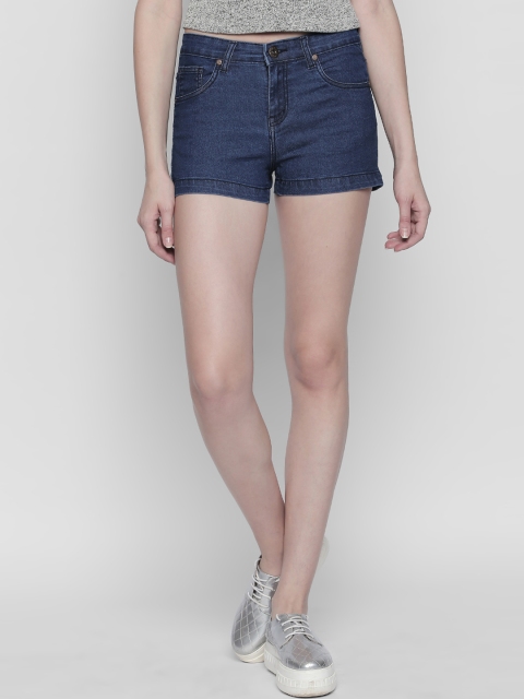 

High Star Women Blue Solid Slim Fit Denim Shorts