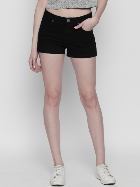 

High Star Women Black Solid Slim Fit Denim Shorts