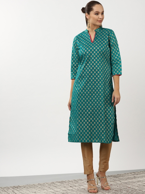 

Sangria Women Green & Golden Printed Straight Kurta