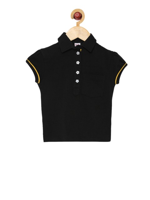

Lil Orchids Girls Black Solid Polo Collar T-shirt
