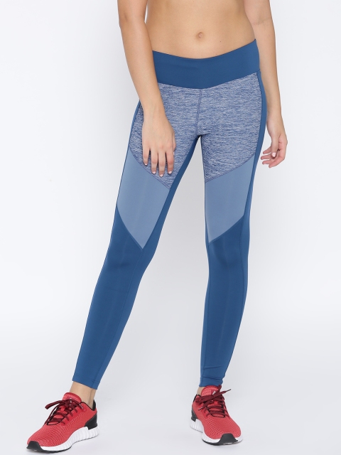 

Reebok Women Blue Printed Training US Melange Tights