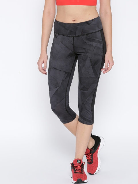 

Reebok Women Charcoal Grey Printed WOR Training Capri Tights