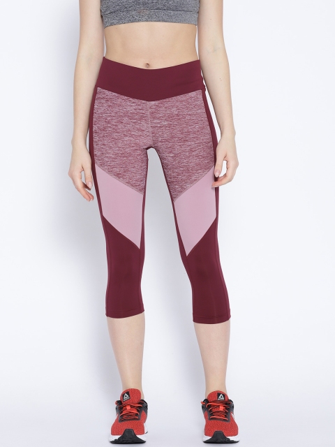 

Reebok Maroon & Pink US Melange Colourblocked 3/4th Training Tights