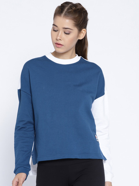 

Reebok Classic Women Blue & White ES FT Crew Neck Solid Sweatshirt