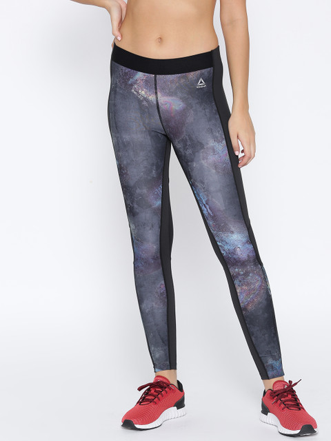 

Reebok Women Black Printed Training Oil Slick Tights