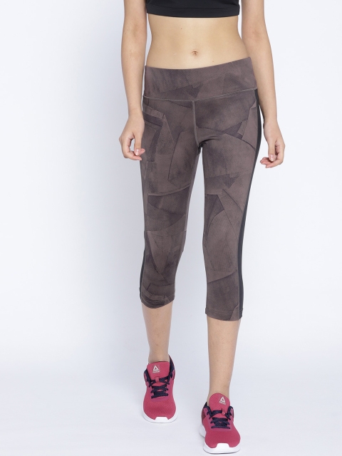 

Reebok Taupe & Black WOR Printed 3/4th Training Tights