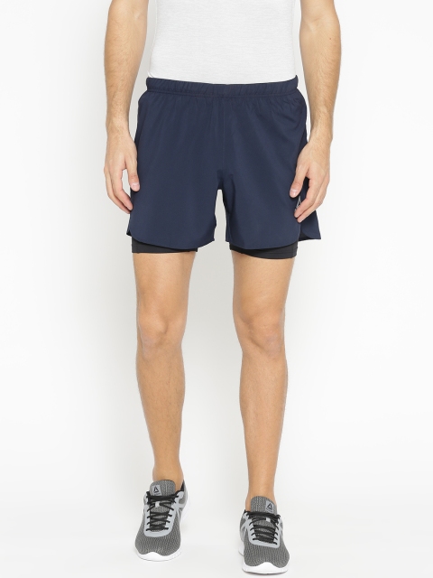 

Reebok Men Navy Solid 2-in-1 Sports Shorts, Navy blue