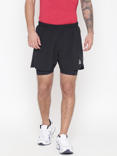 

Reebok Men Black Solid 2-1 Running Sports Shorts
