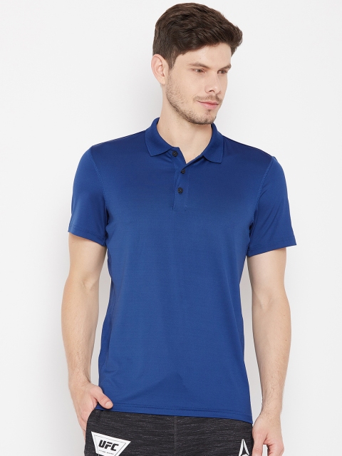 

Reebok Men Blue Solid Training Workout Polo T-Shirt