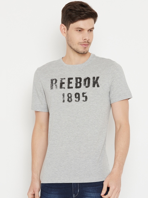 

Reebok Men Grey Melange Printed Round Neck T-shirt