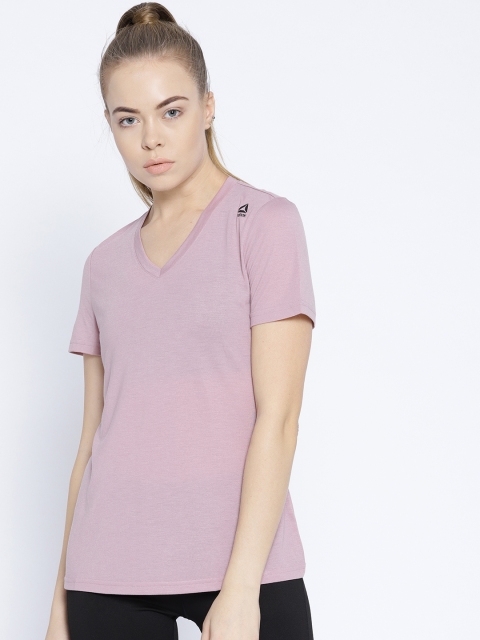 

Reebok Women Lavender US V SL SUP Solid V-Neck Training T-shirt