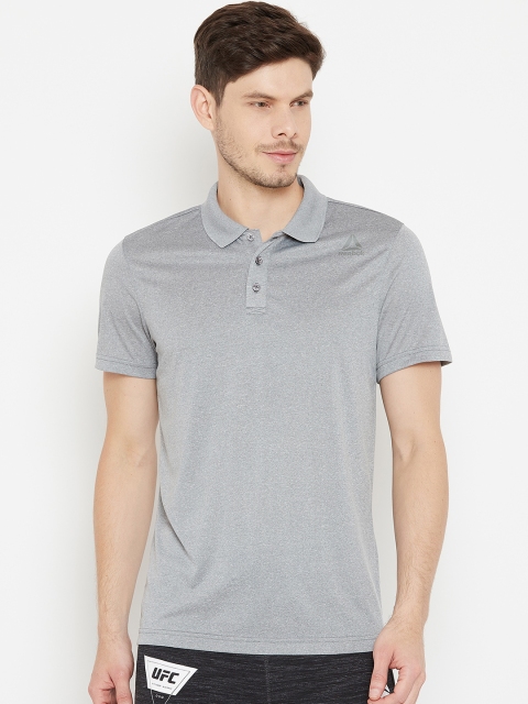 

Reebok Men Grey Melange Solid GRN Polo T-Shirt
