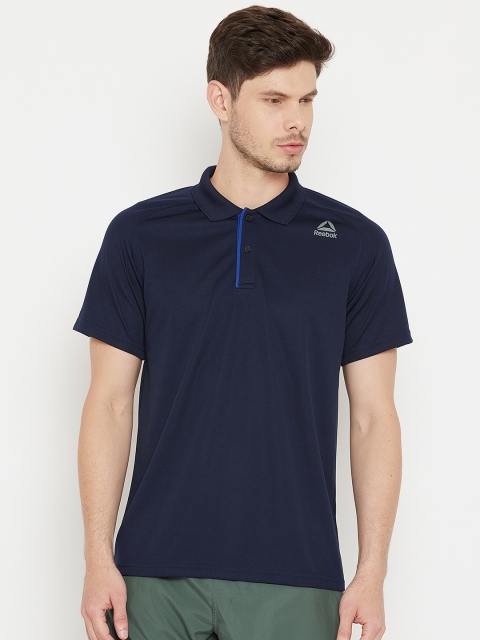 

Reebok Men Navy RAG Solid Polo Collar Training T-shirt, Navy blue