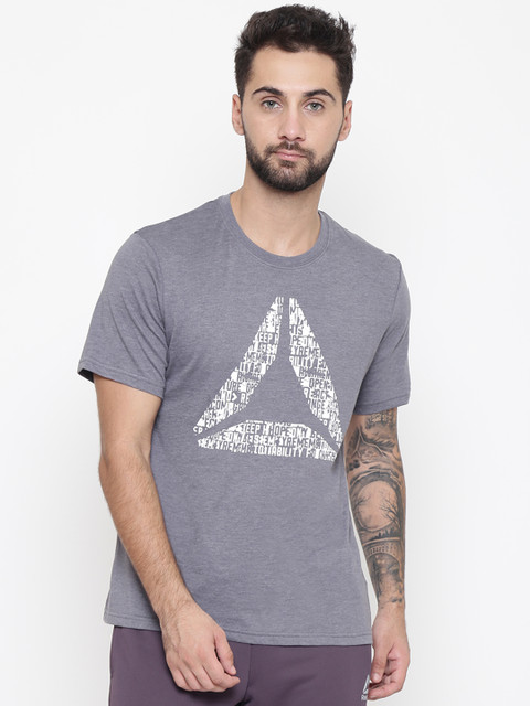 

Reebok Men Grey Fitness Graphic Printed Round Neck Training T-shirt